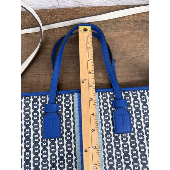 Tory Burch Gemini Link Small Tote Blue Coated Canvas Crossbody Bag Purse Carryon - Picture 14 of 16